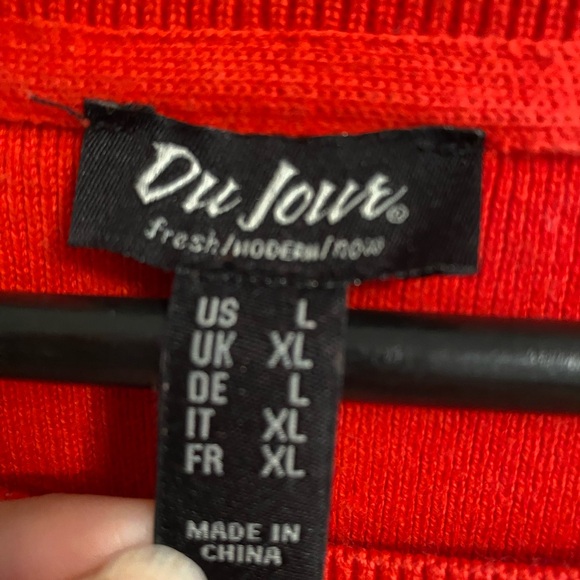 Du Jour sz L Bold Red Sweater Top, Ruffle Sleeve, Feminine b2-24 - Picture 4 of 9